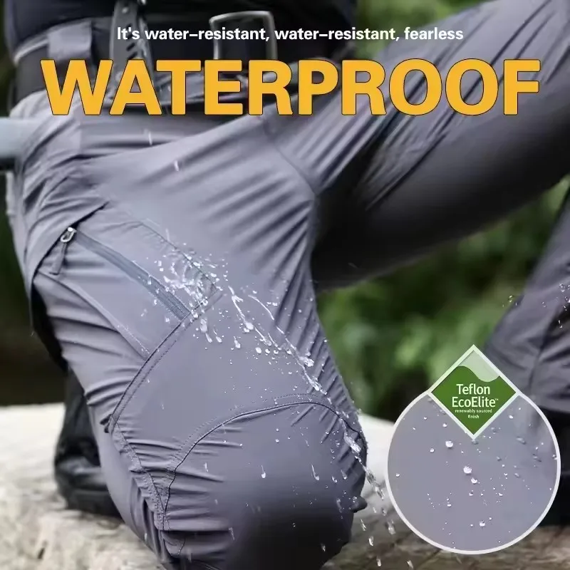 Men Tactical Pants Waterproof Cargo Pants Multi Pockets Spring Summer Thin Outdoor Camping Trekking Hiking Quick Dry Trousers
