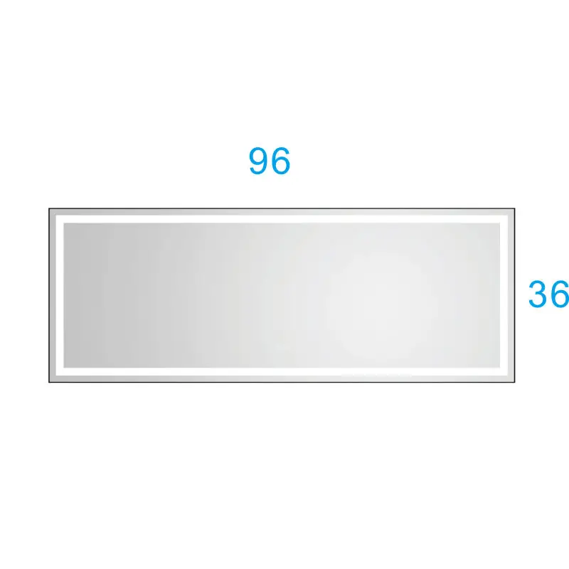

96 дюймов Ш x36 дюймов. Светодиодное одинарное зеркало для ванной комнаты в H-рамке с полированным кристаллом Светодиодное зеркало для туалетного столика в ванной комнате с 3-цветной подсветкой M
