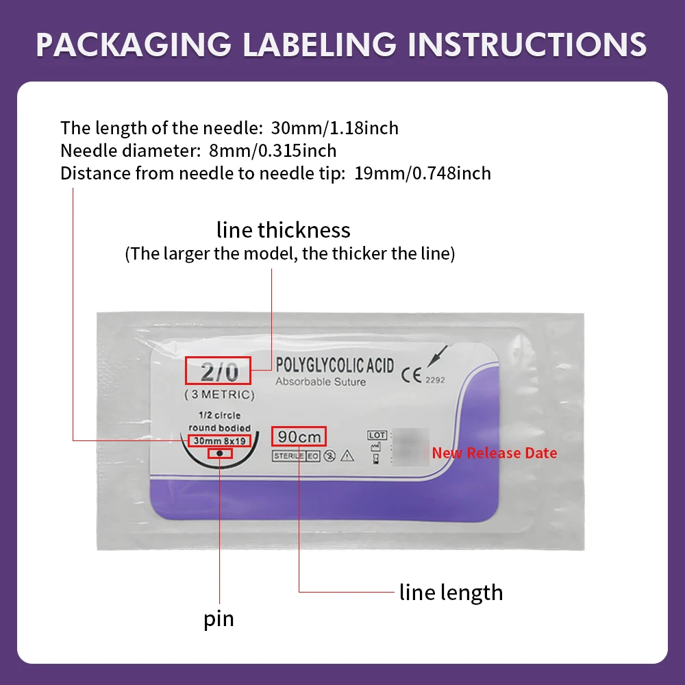 Einweg-Synthetik-Absorbierbares chirurgisches Nahtmaterial für Haustiere, PGA-Nahtmaterial mit Nadel, Polyglykolsäure PDO, für Tiermedizin, 90 cm – Detail 2