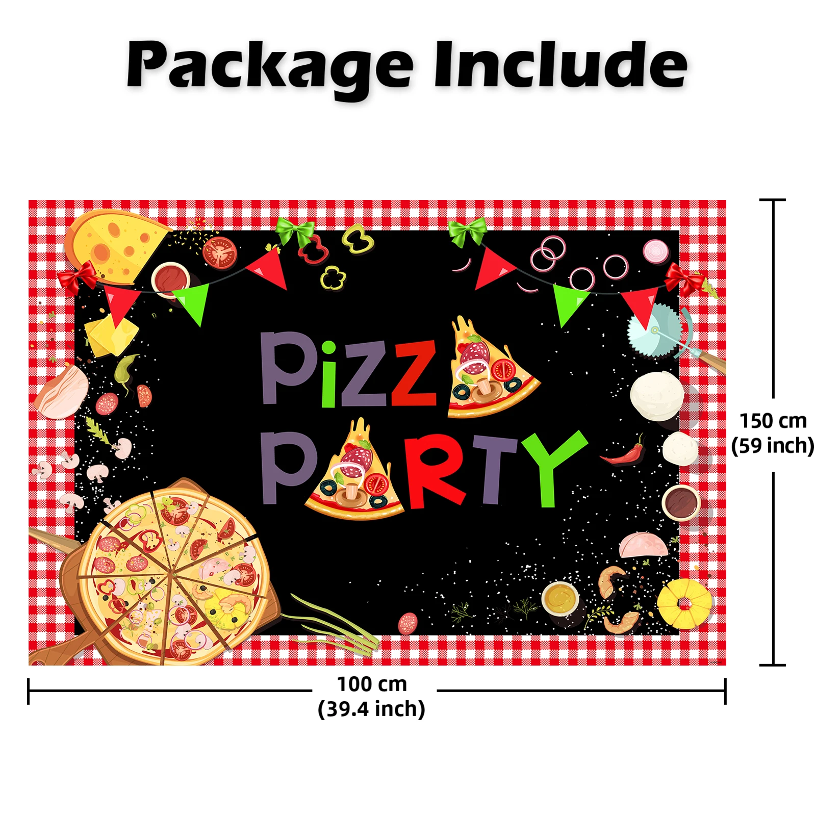 5x3ft Pizza Party Photo Backdrop Props Pizza Color Food Kids Birthday Decor Backdrop Photography Banner for Table Party Decor