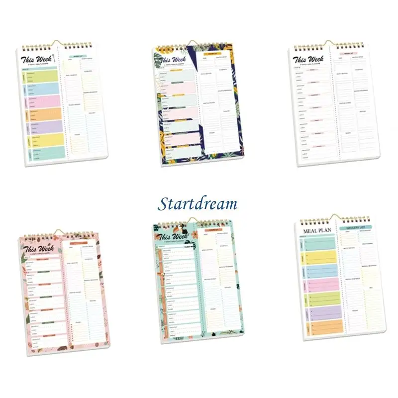 Carnet planification repas hebdomadaire K92C, avec listes d'épicerie déchirables reliure à spirales solides, pour