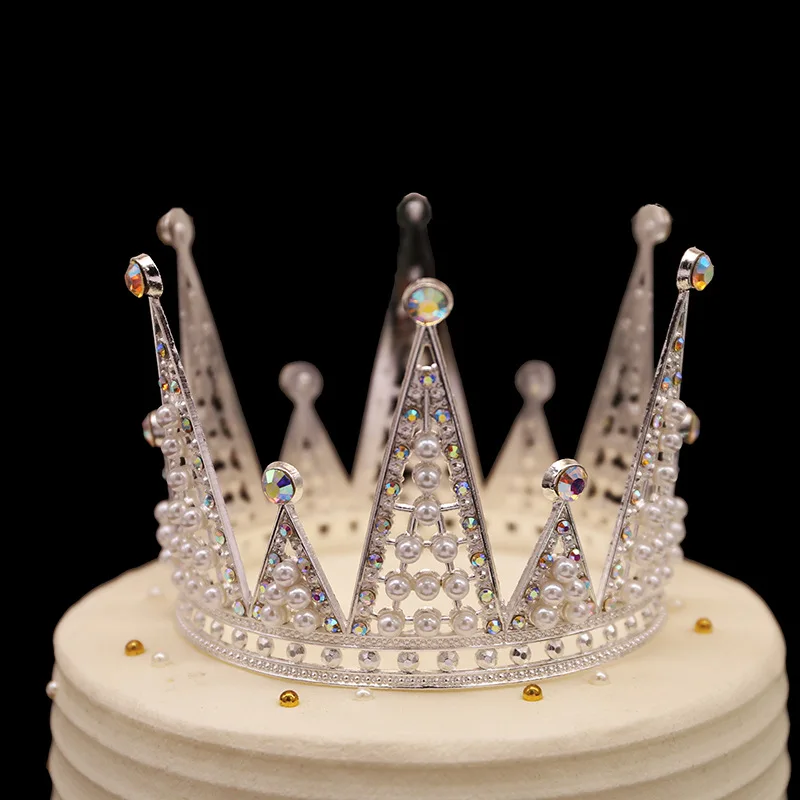 ZANLLOY Cake Baking Tiara Children Birthday Kids Whole Circle Round Crown Bridal Jewelry Wedding Pearl Cake Decoration