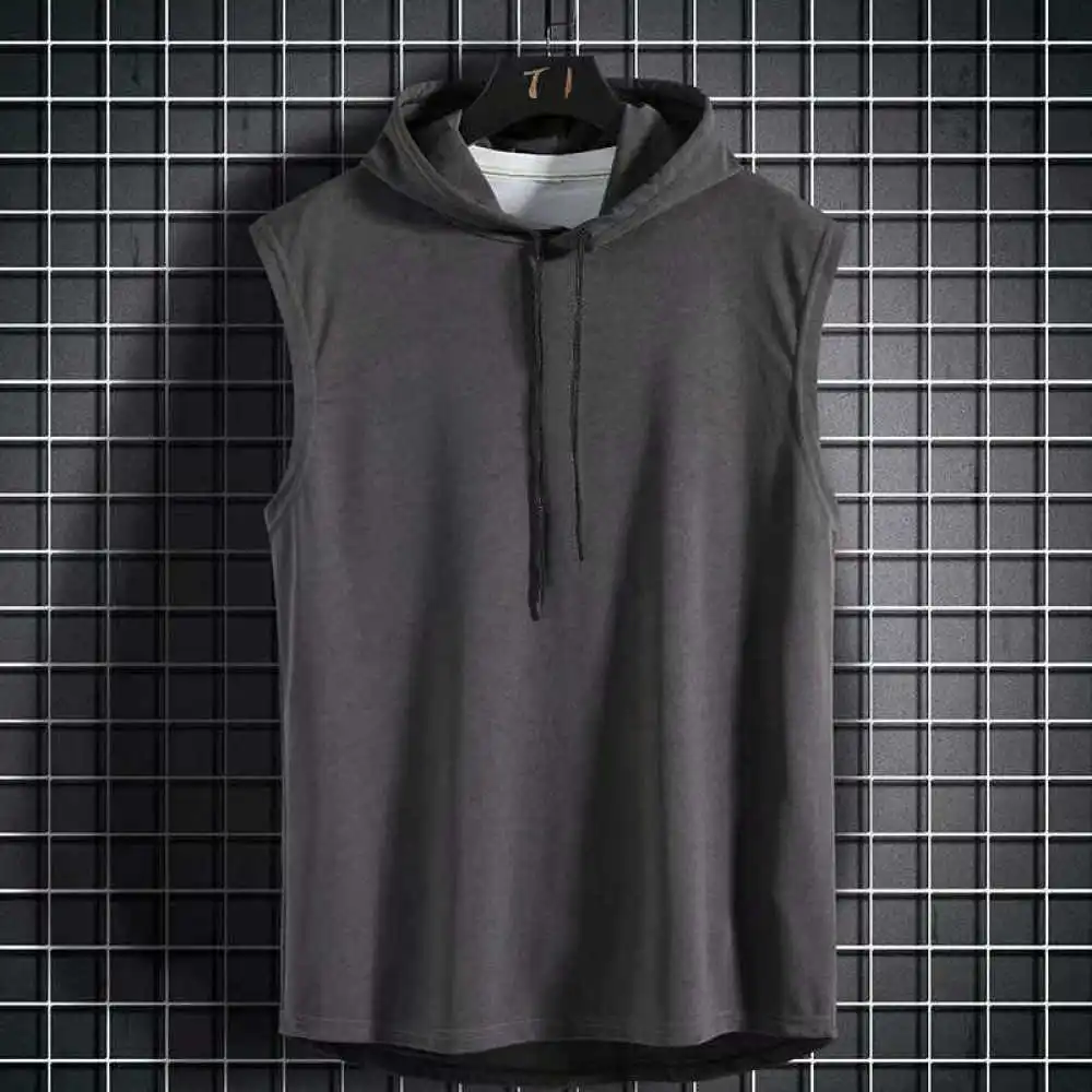 Mens Summer Sport Sleeveless Hoodie Casual Fitness Running Vest Loose Training Apparel Streetwear Gym Muscle Tank Top