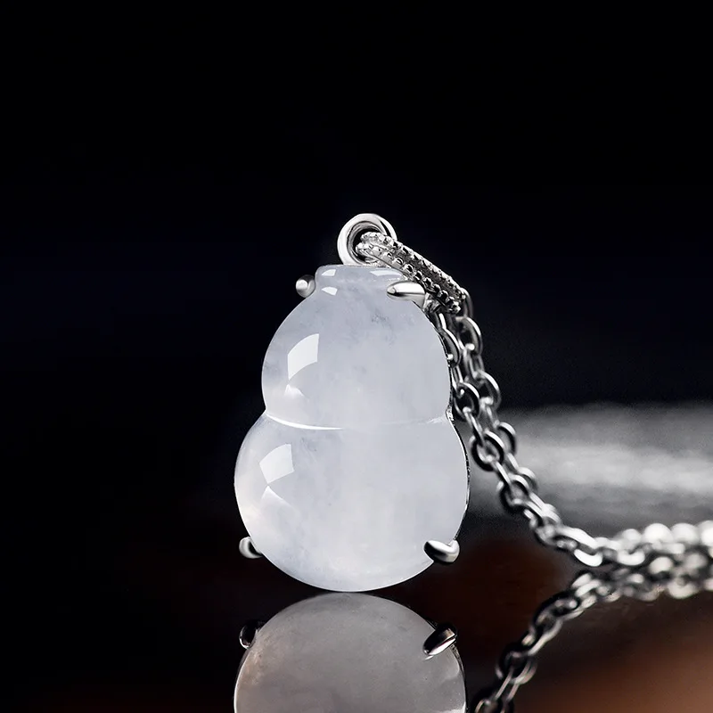 Grade A Natural Myanmar Jadeite Calabash Pendant Necklace Gemstone Carved Amulet Real Jade 925 Silver Fashion Gifts for Women