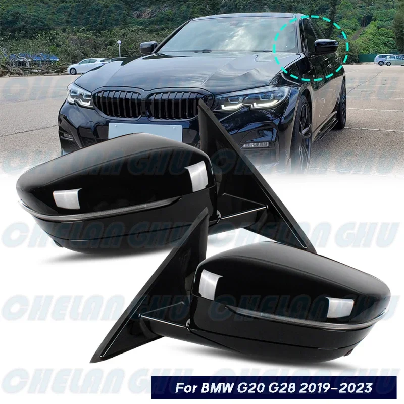 

For BMW G20 320i 330i G28 2019 2020 2021 2022 2023 1 Pair 9 Pins Black Painted Mirror Assembly With Camera Memory Power Fold