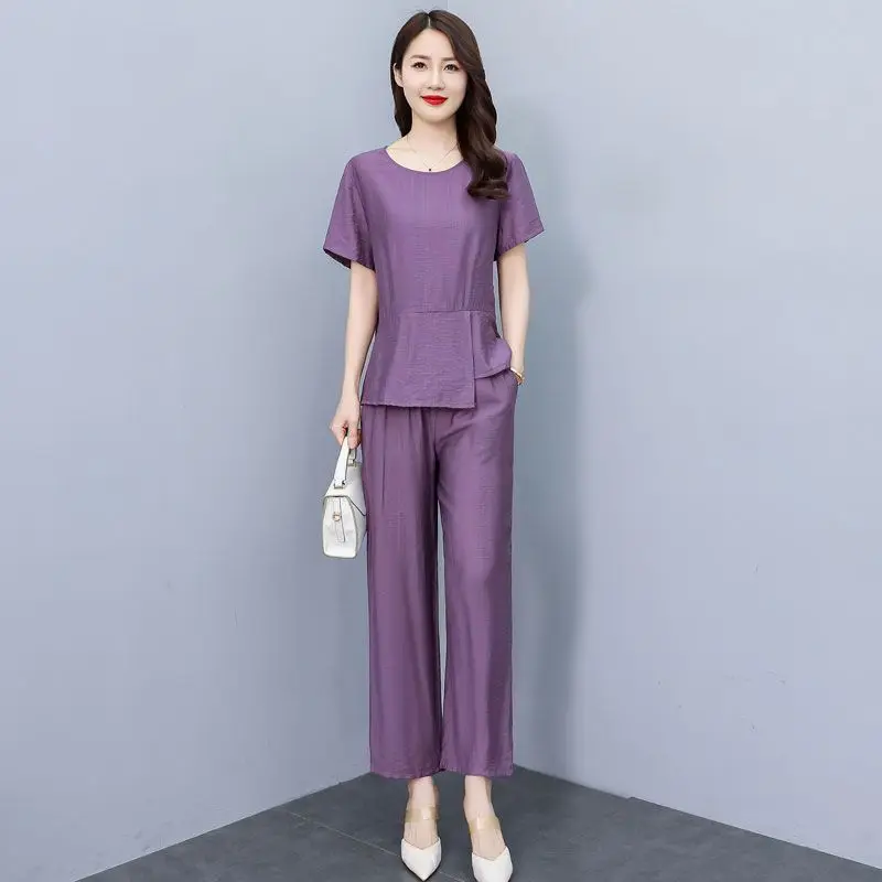

Baggy Women's Pants Two Piece Set Casual Elegant Clothes Groups of Clothing Sales Fashion 2025 Outfit Chic Purple Ladies Trouser
