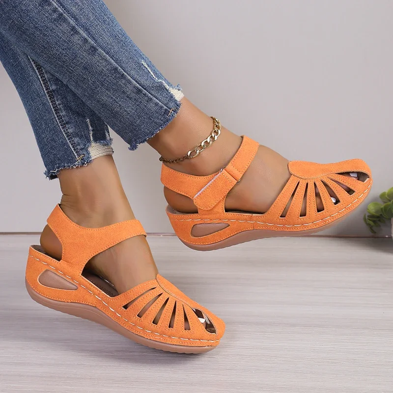 

New Summer Women Wedge Sandals Premium Orthopedic Open Toe Sandals Vintage Anti-slip Leather Casual Female Platform Retro Shoes