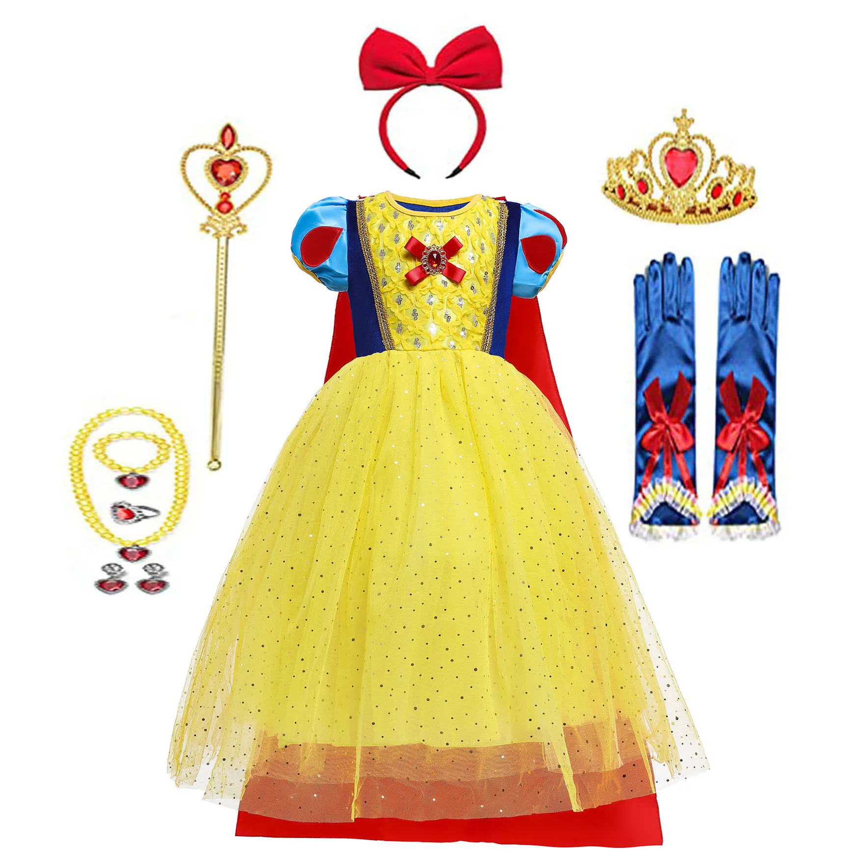 Glanzende peuter kleine meisjes film sneeuwwitje prinses cosplay Halloween fancy dress kerstcadeau