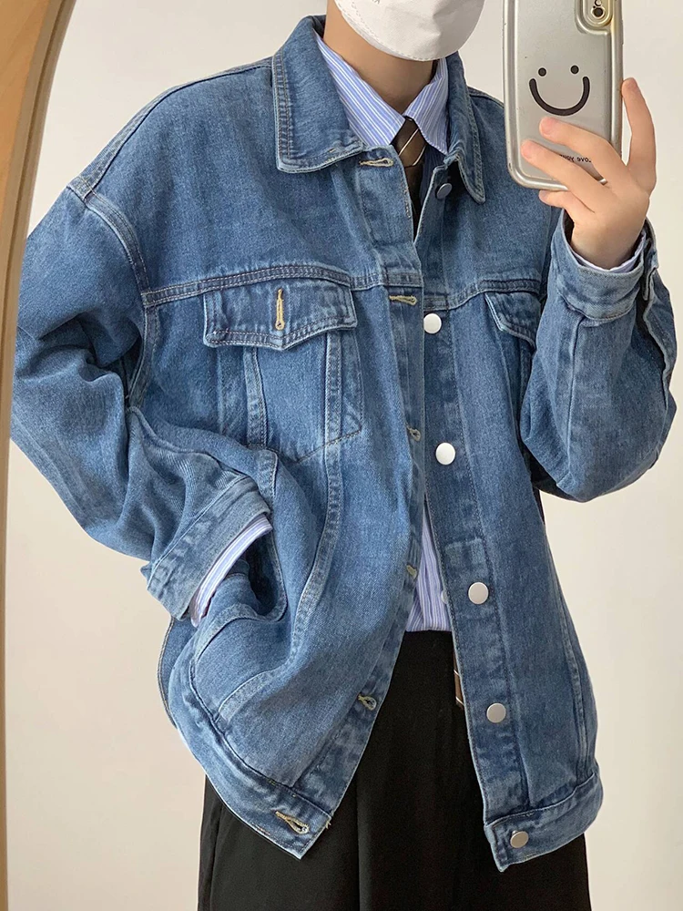 Fall Fashionable Blue Denim Jacket Men's Heavyweight Trendy Versatile Student Handsome Top Men's Jacket Trendy Casual Coat