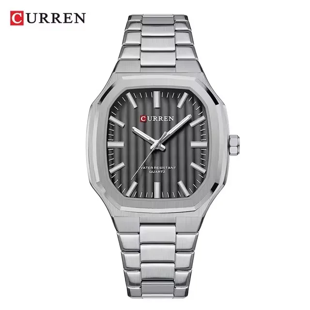 CURREN 8458 Men Quartz Watch Fashion Business Simple Leisure Silvery Stainless Steel Strap Wristwatch