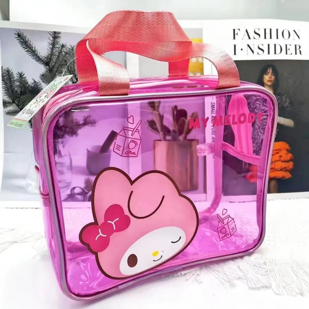 Sanrio Hello Kitty My Melody Cinnamoroll Cute Portable Transparent Handheld Beach Bag Waterproof Travel Makeup Storage Wash Bag