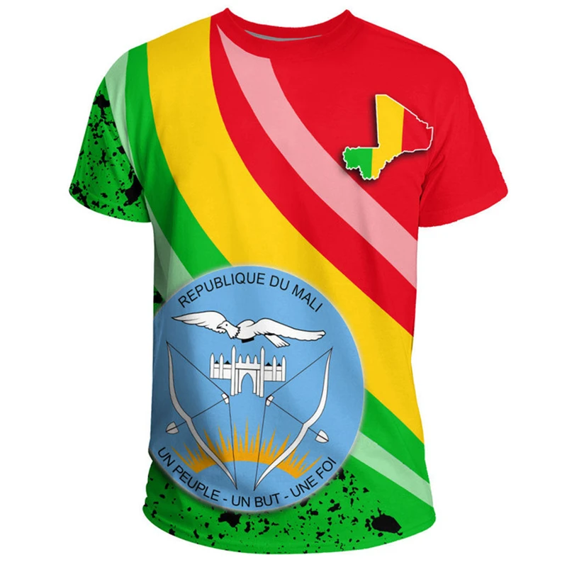 Camiseta de Mali para hombre, camiseta de manga corta de gran tamaño con cuello redondo, ropa masculina con estampado 3D, selección de bandera de Malian ML, camiseta del equipo de fútbol 2024