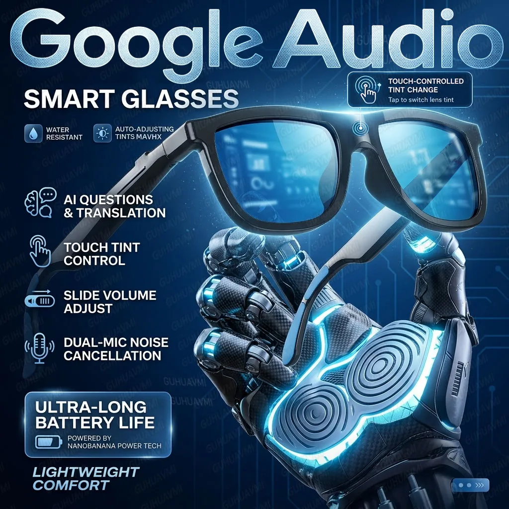 Nouvelles Lunettes Audio Intelligentes 2026 avec Traduction IA, Appel Bluetooth, Verres à Changement de Couleur Tactile, Double Micro, Réduction de Bruit ENC, IP65
