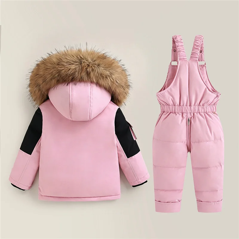 -30℃ Winter Padded Clothes Sets Kids Down Cotton Snowsuit Parka Overalls Suits Boys Girls Thick Warm Jumpsuit+Coats 2Pcs 2-5Y