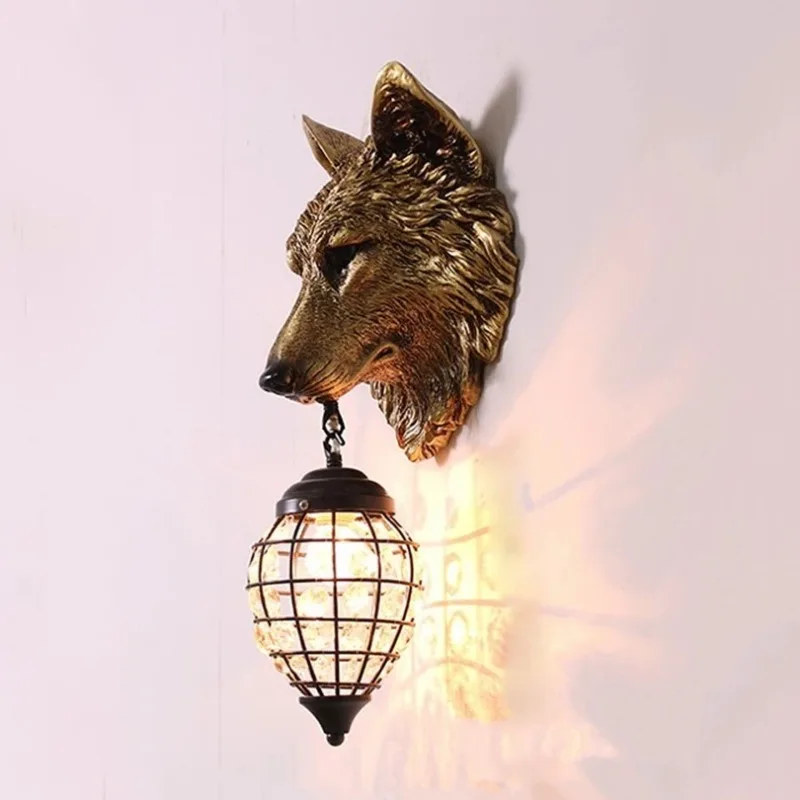 Vintage Resin Wolf Wall Lamp Led Crystal Wall Sconce Light Fixtures for Living Room Bedroom Loft Wall Light Home Decor Luminaire