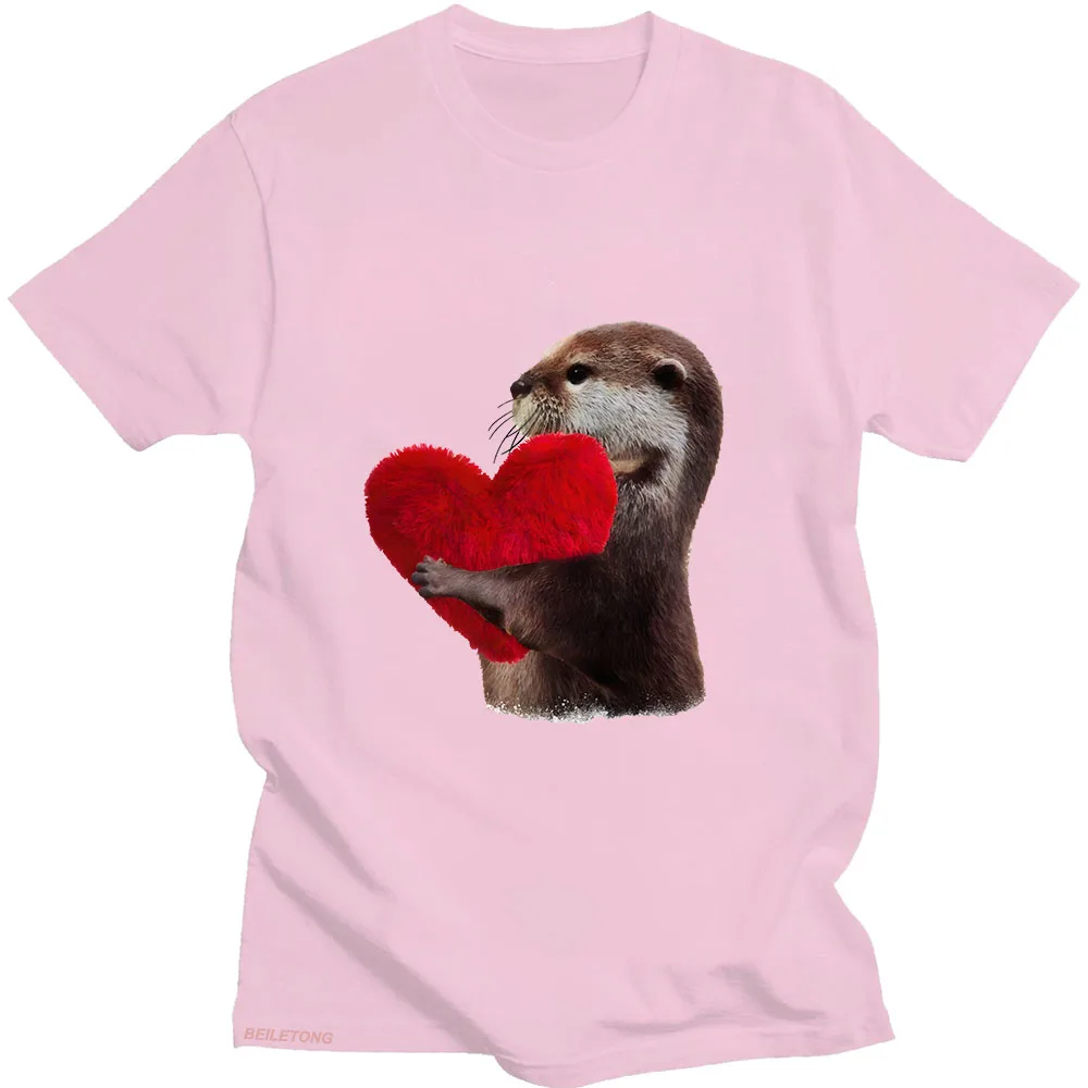 Otters Tshirts Kawaii Animal T-shirt 100% Cotton Shirt Unisex Loose Clothes Lovely Graphic T Shirts Casual Fashion Short Sleeve