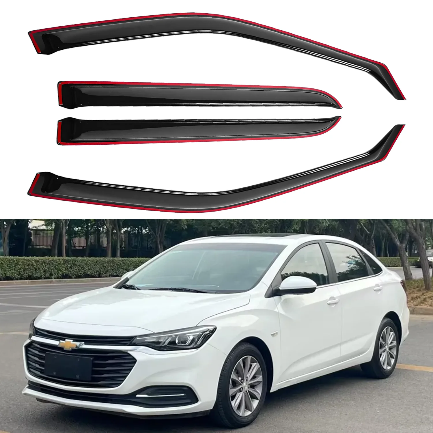 

For Chevrolet Cruze 4-Door Sedan 2011-2015 Tinted Wind Deflectors 4pcs Set No Drain Channel 1.5MM Thick External Mount
