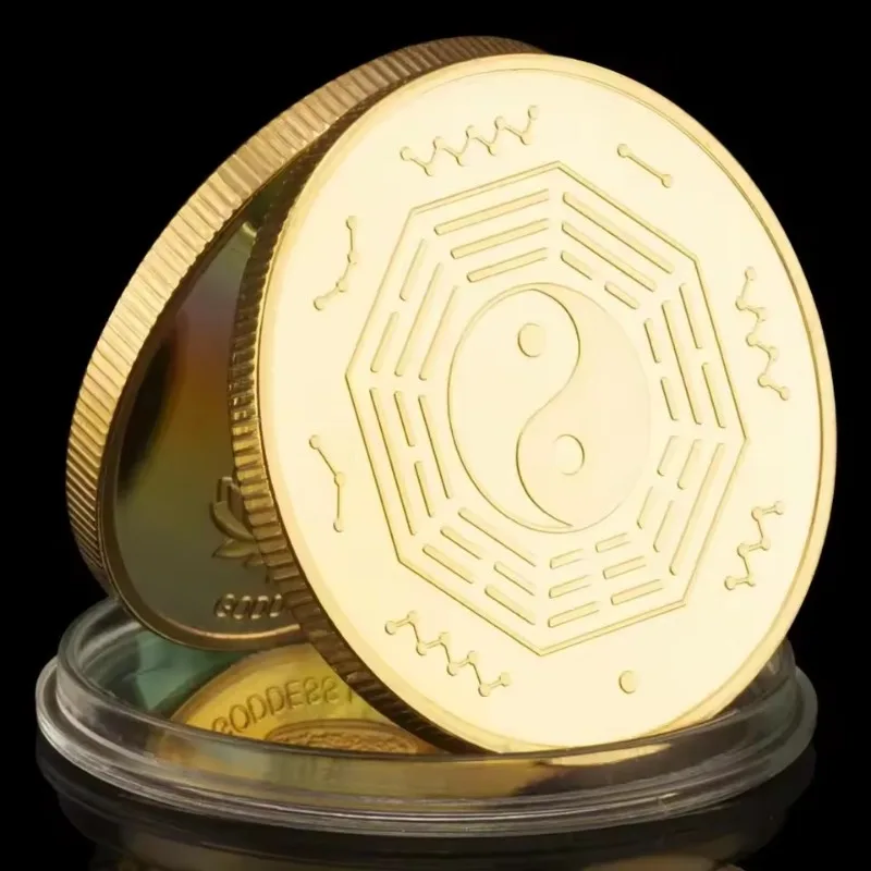 Souvenir Coin Religious Lucky Token Gold Plated Alloy Polished Classic Diameter Diwali Festival Bagua Design Blessing Gift