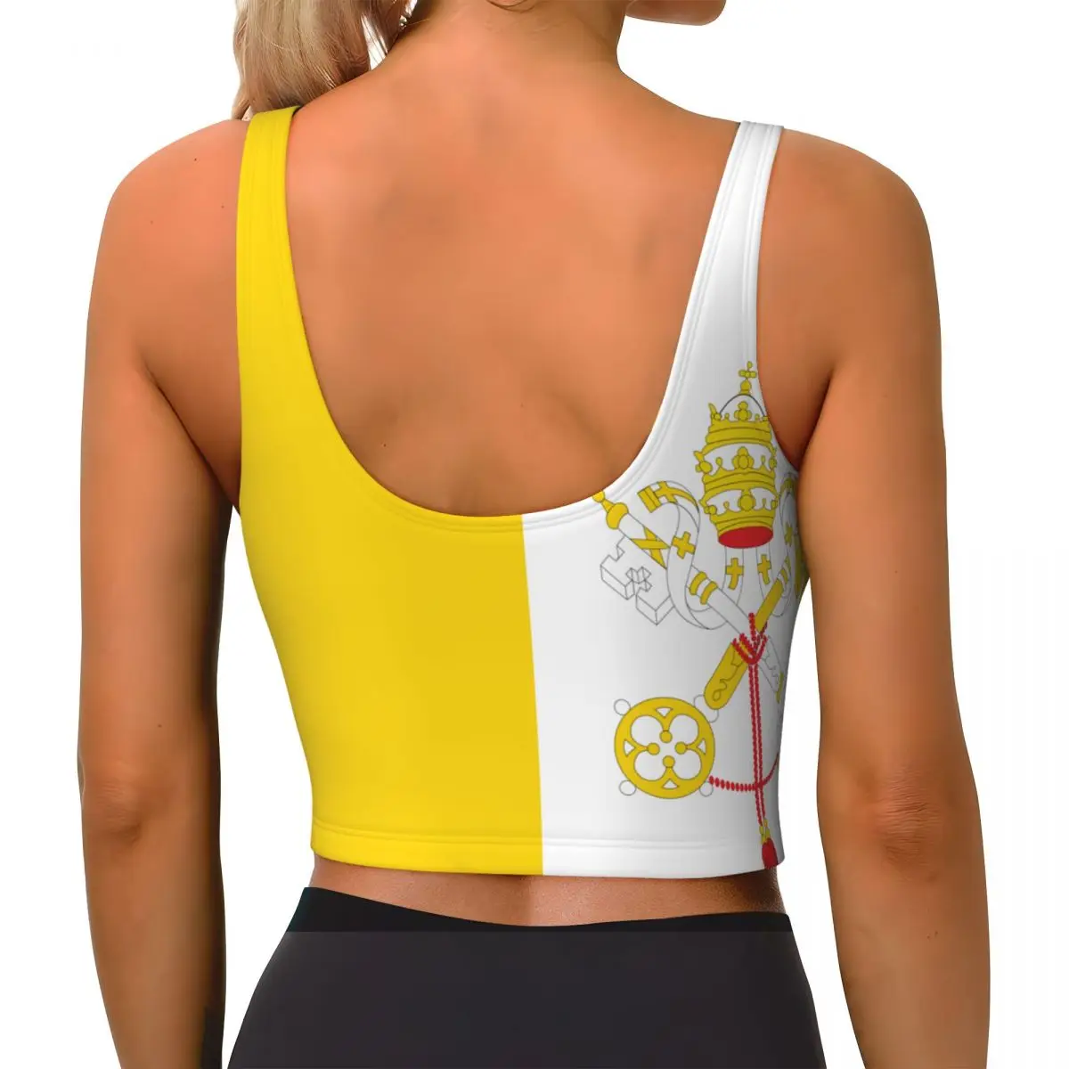 سترة يوجا للنساء للصالة الرياضية قطع علوية قصيرة لعلم مدينة الفاتيكان ملابس الشارع الشهير قميص بدون أكمام يسمح بالتهوية للسيدات