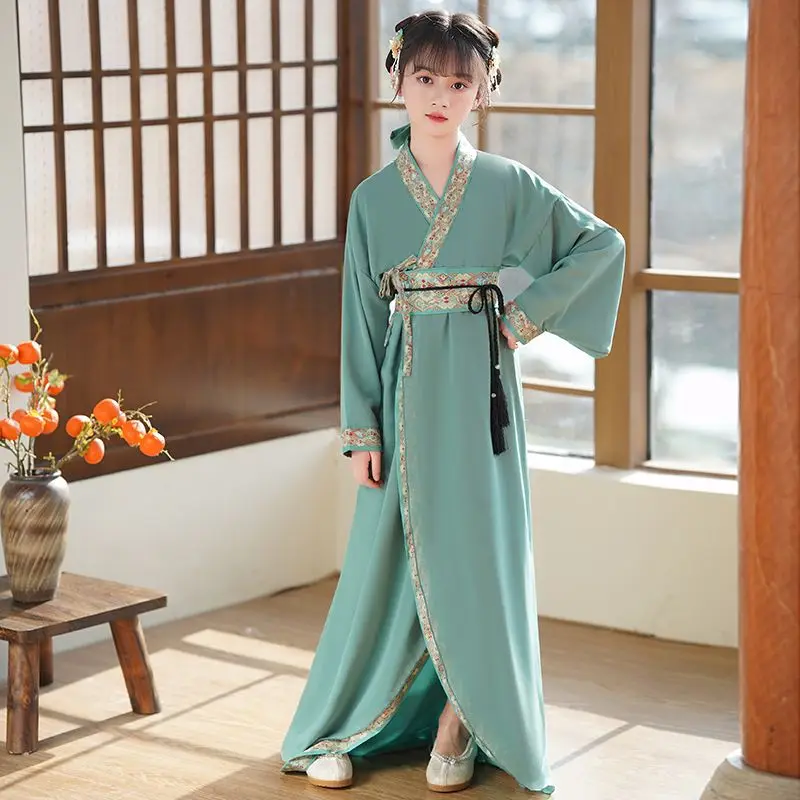 

‌ Оригинальное платье ханьфу для девочек-стиль Warring States, халат с перекрестным воротником, летняя древняя китайская одежда, детский исторический костюм