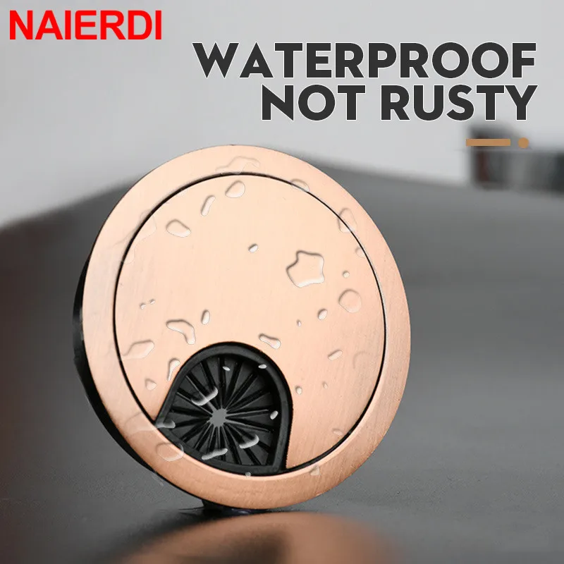 NAIERDI 50/53/60/80mm Cable Hole Cover Zinc Alloy Round Table Wire Hole Covers Outlet Port Computer Desk Grommet Line Holder image 4