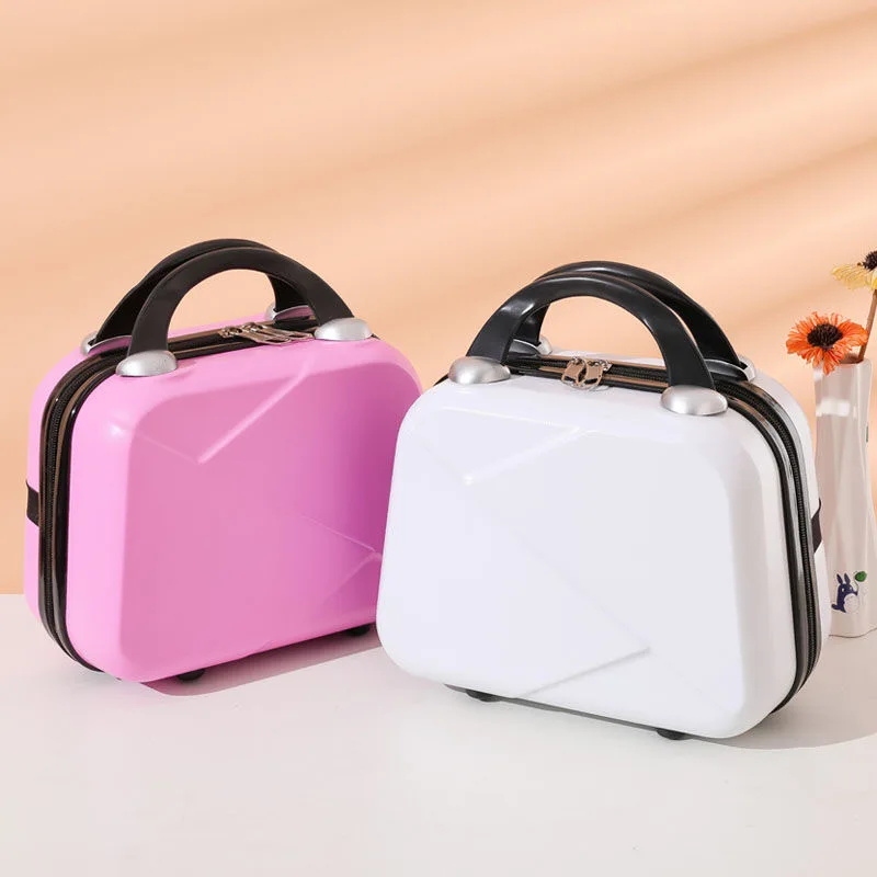 14 Inch Mini Suitcase Women Light Cute Cosmetic Case Zipper Pink Small Storage Box Travel Luggage Bag Solid Color Simple Trunk