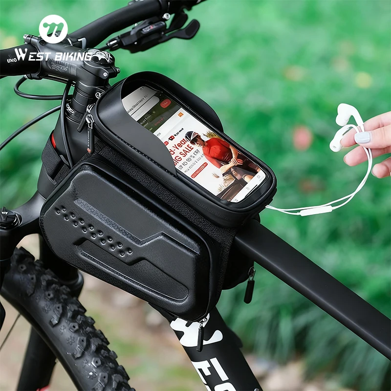 

WEST BIKING Велосипедная сумка Передняя рама MTB Велосипедная сумка Аксессуары для велоспорта Высококачественная водонепроницаемая сумка для телефона с сенсорным экраном и верхней трубкой