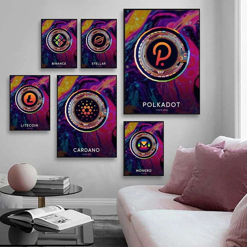 Abstract Cryptocurrency Art Canvas Paintings Bitcoin Posters and Prints Wall Art Picture for Living Room Home Decoration Cuadros