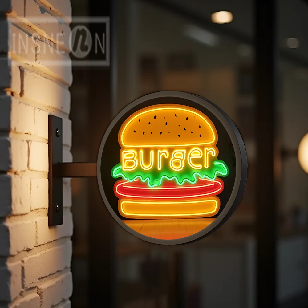 Custom Hamburg Light Box for Storefront Waterproof Round Acrylic LED Double Sided Outdoor Business Signage Wall Mounted