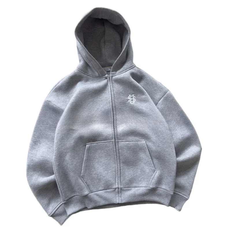 GELITAYIN American Y2K Hip Hop Joker Pattern Embroidered Zipper Hoodie Men Street Casual Loose Fleece Padded Sweatshirt Unisex P