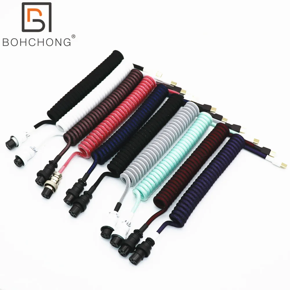 Thicker Spiral OD 23MM Coil Keyboard USB Type C Coiled Cable Paracord PET Elastic L Shape Mini Micro Colorful GX16 Data2.0 Cable