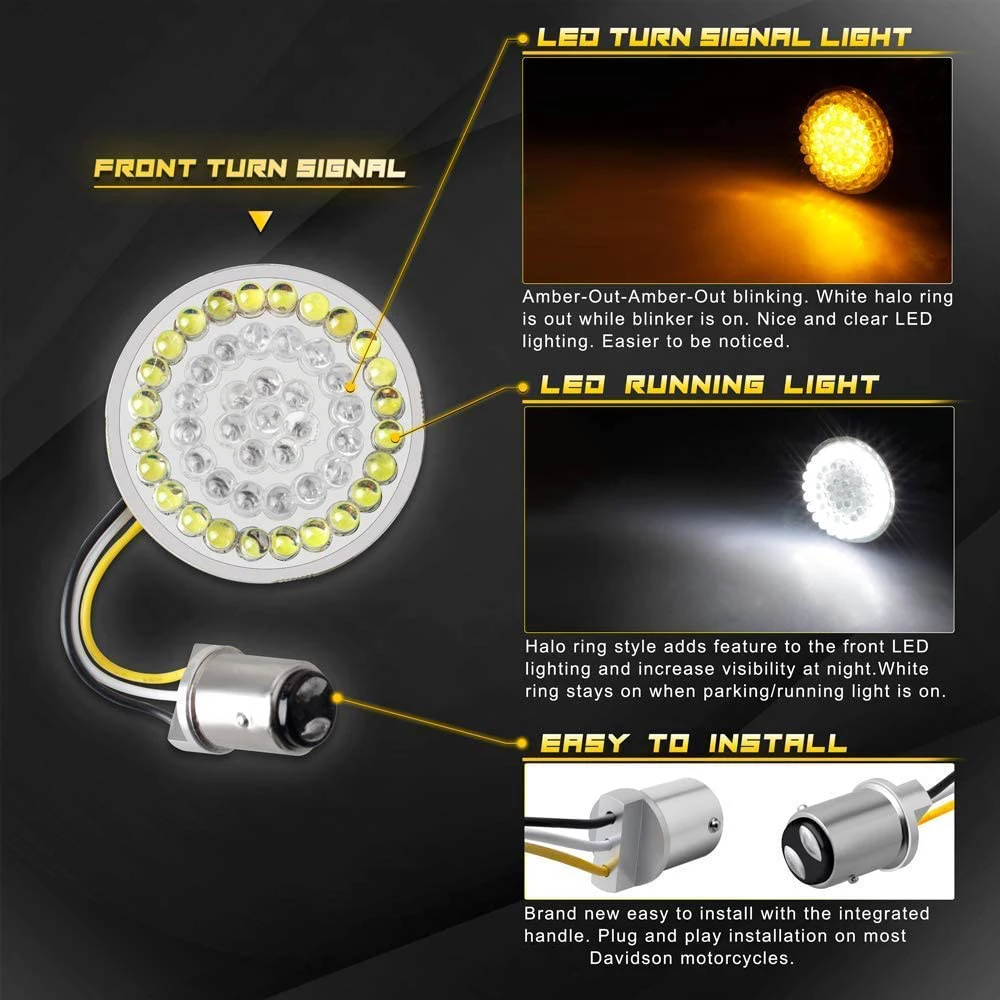 Steady 4PCS Smoked Front Turn Signals LED Lights Panel Motorcycle 1157 Insert Kit For Dyna Road Street Glide