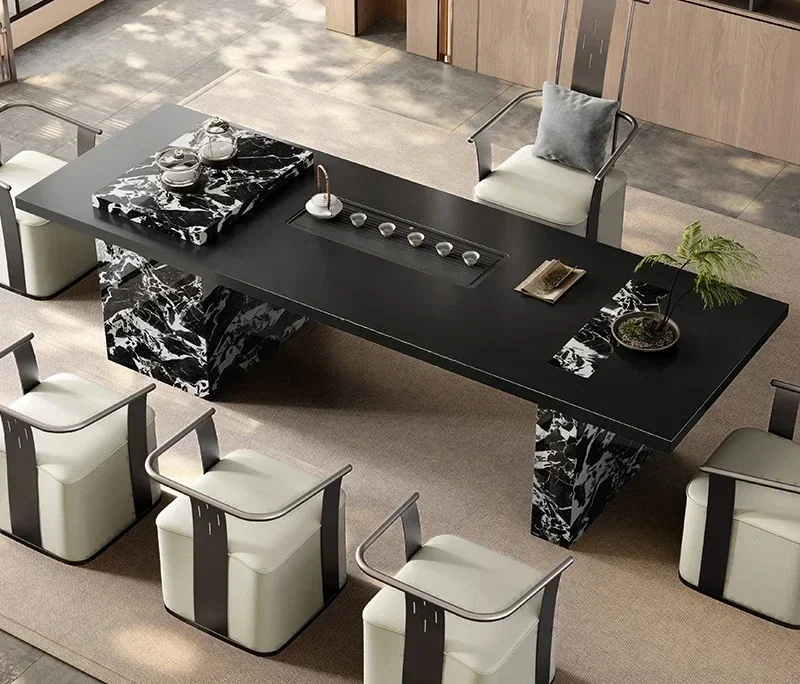 طاولة شاي كبيرة من بلاطة الصخور طاولة شاي فنية إبداعية بتصميم إيطالي بسيط #3