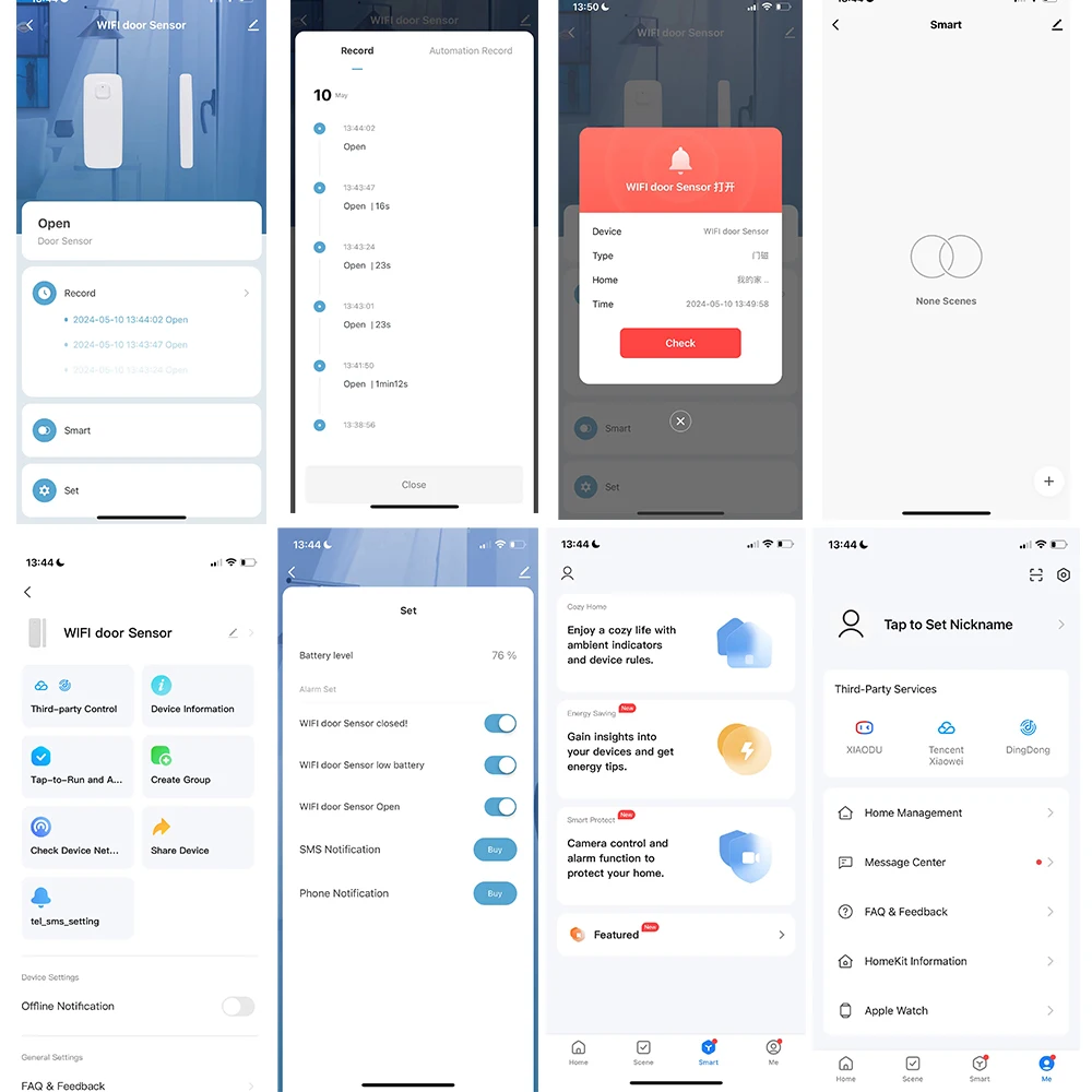 Tuya-Smart WiFi Window Gate Door Sensor, Abrir Fechar Detector, Alerta de Notificação App, Alarme de Segurança, Vida Inteligente, Alexa, Google Home