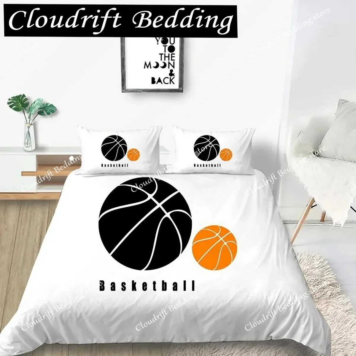 

3D Basketball Duvet Cover Set Polyester Hand Catching Fire Basketball Sports Themed Bedding Set Queen Size Soft 3pcs Quilt Cover