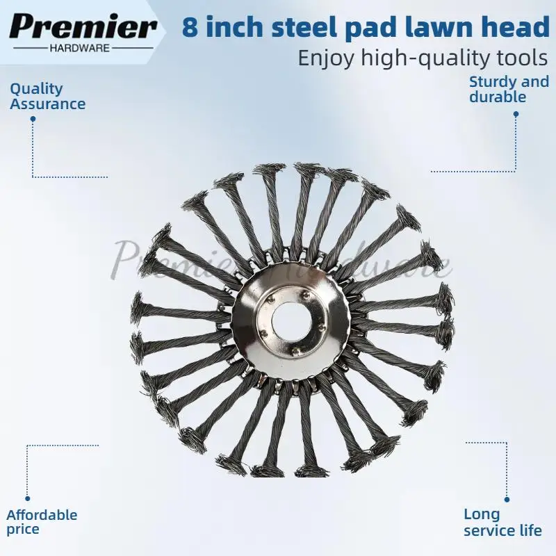 رأس تشذيب قاطع الفرشاة الدوارة من أسلاك الفولاذ مقاس 8 بوصة - شفرة الأعشاب لقادين السلاسل، مثالية لأجزاء إزالة الطحلب والعشب والصدأ