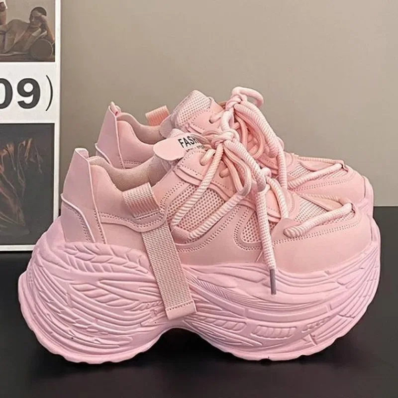

8cm New 2024 Synthetic Spring Fashion Women Comfy Vulcanize High Platform Brand Autumn Boots Chunky Sneakers Loafers Women Shoes