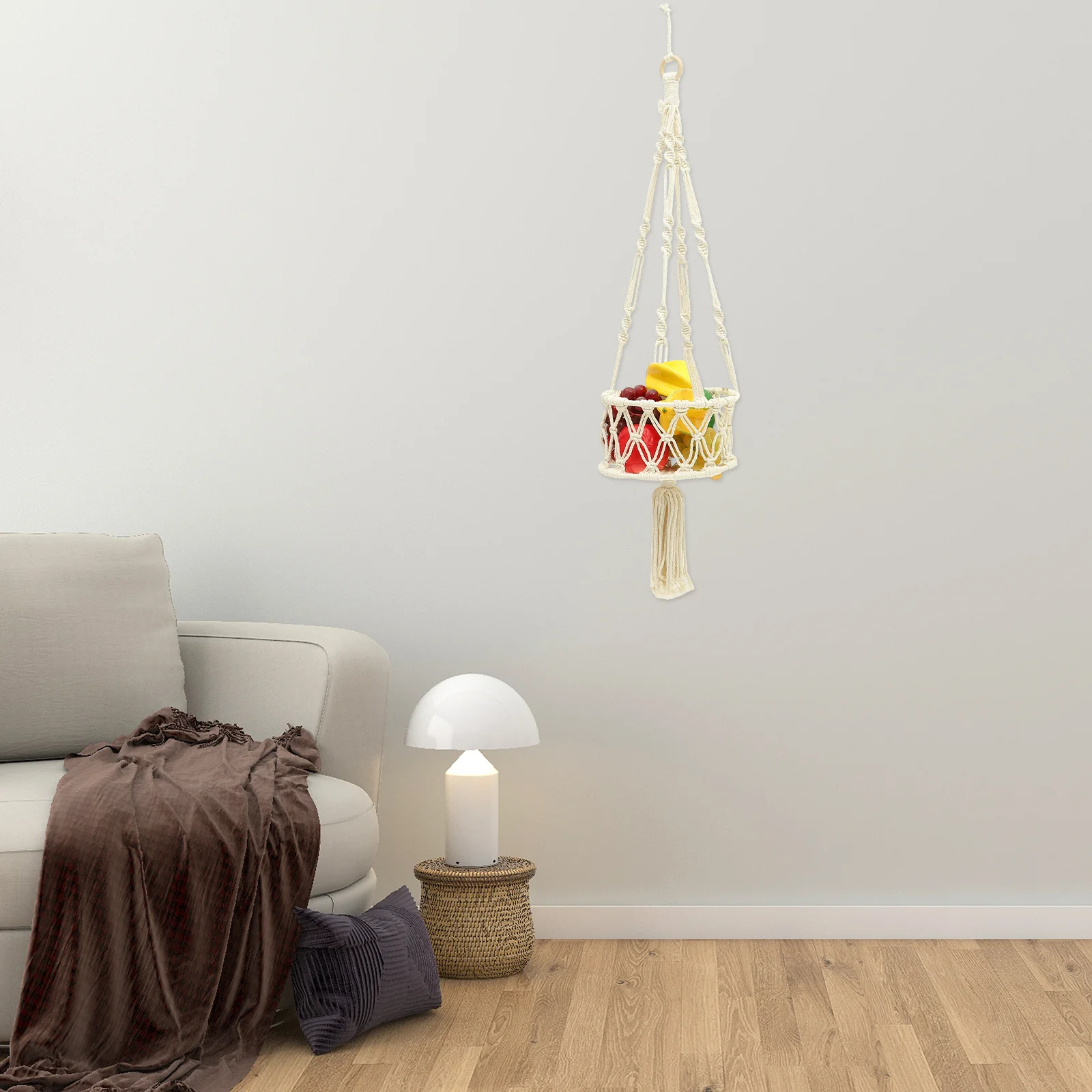 

Macrame Hanging Fruit Basket Handwoven Cotton Rope Multi-Function Kitchen Storage Decorative Vegetable Organizer