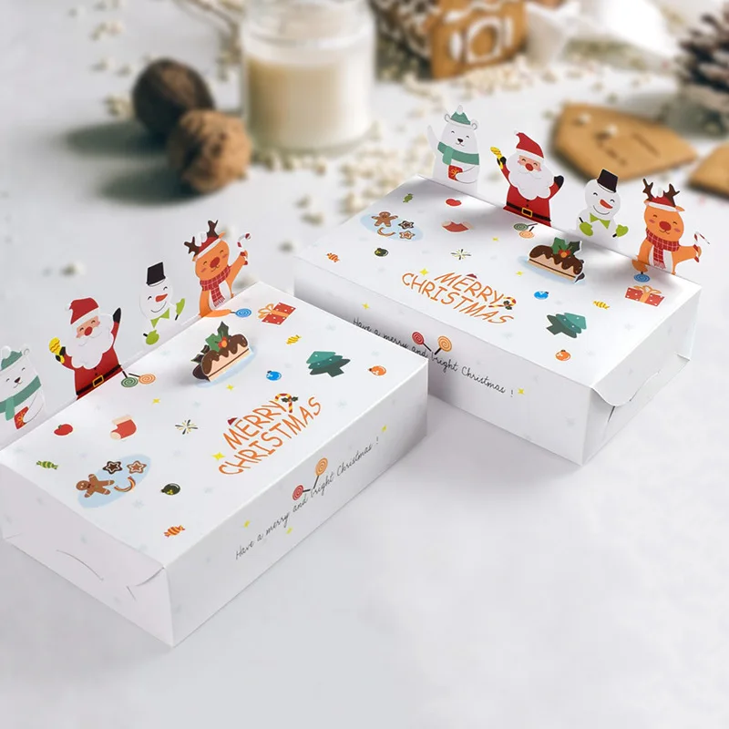 

10pcs Cartoon Christmas Kraft Paper Candy Gift Box Cookie Box Christmas Party Decorations Kids Favor Xmas Navidad New Year Gifts