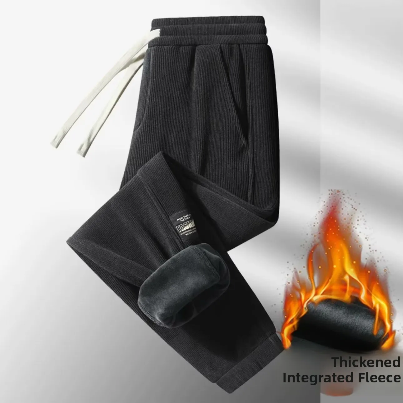 Women's Corduroy Fleece Lined Loose Fit Thickened Winter Casual Pants Korean Style Straight Leg Pants with Pockets