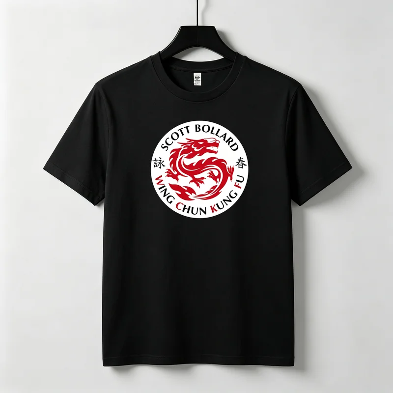Scott Bollard Wing Chun Kung Fu Red Dragon Circular 100% Cotton Unisex Men Women Graphic Tee Streetwear Aesthetic Vintage Style