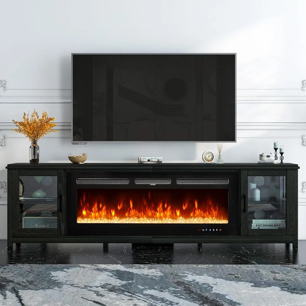 TV Stand with 50 Fireplace,80 Modern Fireplace Entertainment Center,TV Console Cabinet for TVs Up to 90