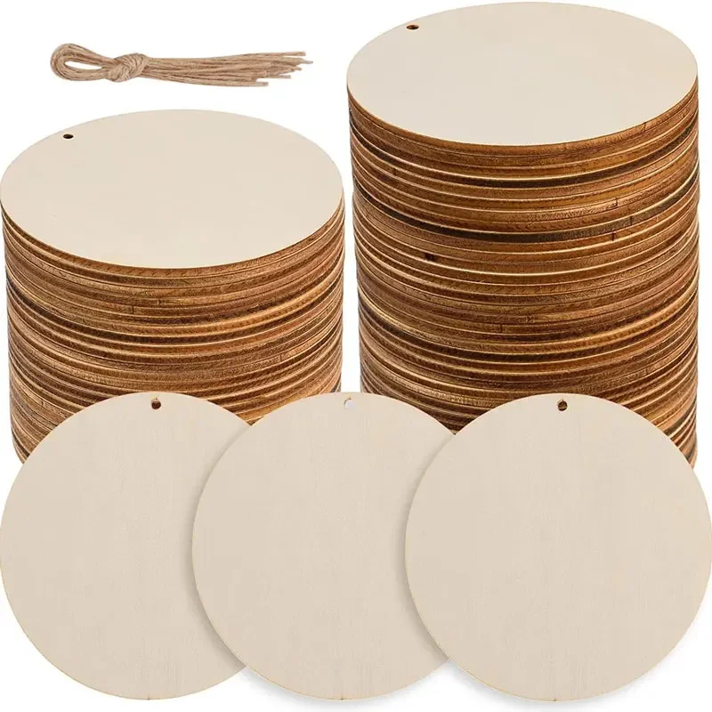 5-20Pcs Unfinished Rounds Wood Circles with Holes Natural Blank Wood Circle Wood Discs Cutouts for DIY Crafts Christmas Decor