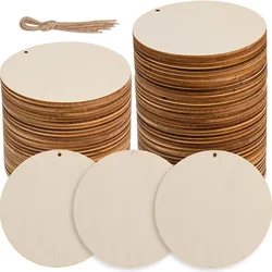 5-20Pcs Unfinished Rounds Wood Circles with Holes Natural Blank Wood Circle Wood Discs Cutouts for DIY Crafts Christmas Decor