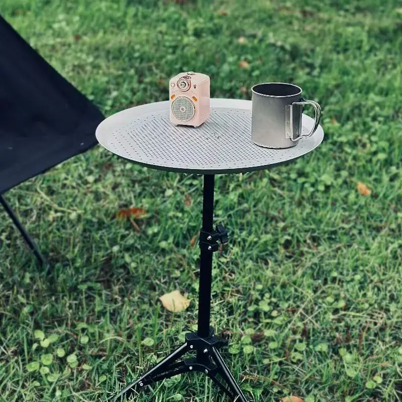 Mesa para acampar al aire libre, mesa plegable de altura ajustable para acampar, mesa de picnic portátil, mesas redondas ultraligeras, caminata natural