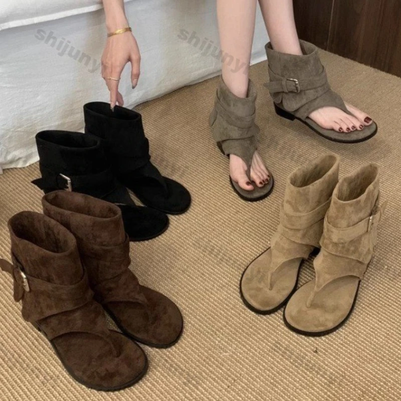 

Женские ботинки с открытым носком, новинка 2023 года, летние шлепанцы, роскошные винтажные крутые ботинки, дышащие удобные модные сандалии на квадратных пуговицах