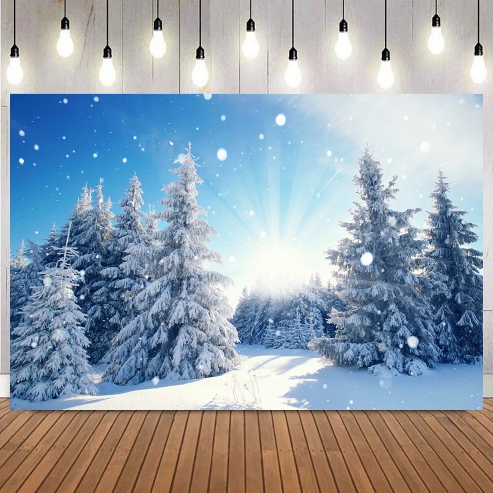 Winter Snow Forest Backdrop Wonderland Natural Landscape Tree Photography Background Family Christmas Party Decor Photo Studio