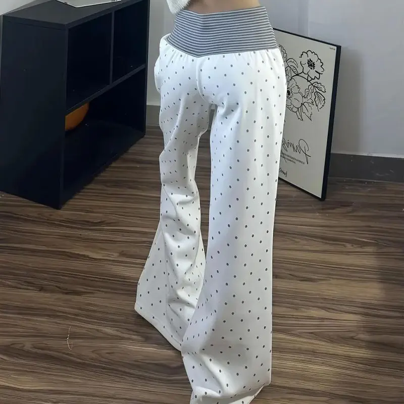 

Summer American Retro Polka Dot Trousers High Waist Striped Patchwork Female Clothing Casual Printed Fashionable Bootcut Pants