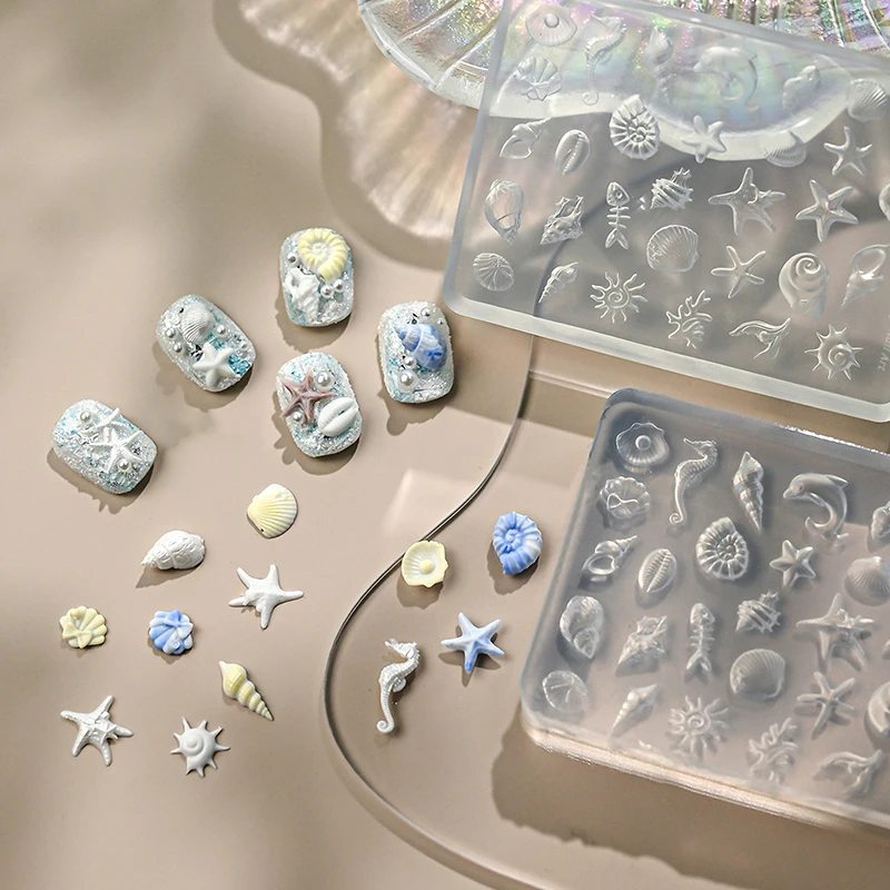 1pcs Sea Shell Starfish Goldfish Koi Fish 3D Acrylic Nail Mold Summer Sea Jellyfish DIY Lace Bow Silicone Mold Nail Art Mold