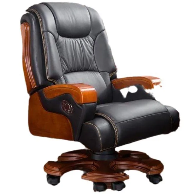 

Leather boss chair Solid wood office Lifting rotating Comfortable commercial reclining computer